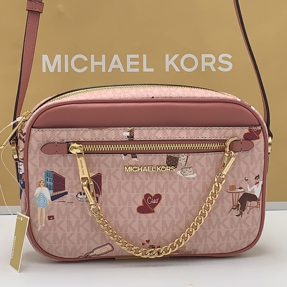 MICHAEL KORS JET SET GIRLS LARGE EAST WEST ZIP PACKED CHAIN XBODY DK POW… - Picture 5 of 16